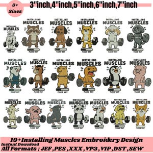 Installing Muscles Animal Machine Embroidery Design Gym Animal Embroidery Pattren Weightlifting Pets Embroidery Gym Pattren Pes File 5+Sizes