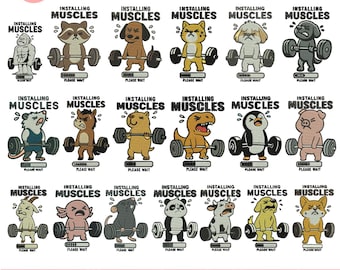 Instalación de diseños de bordado a máquina de animales con músculos, patrones de bordado de animales de gimnasio, patrones de bordado de mascotas de levantamiento de pesas, patrones de bordado de gimnasio, archivo Pes, 5+ tamaños