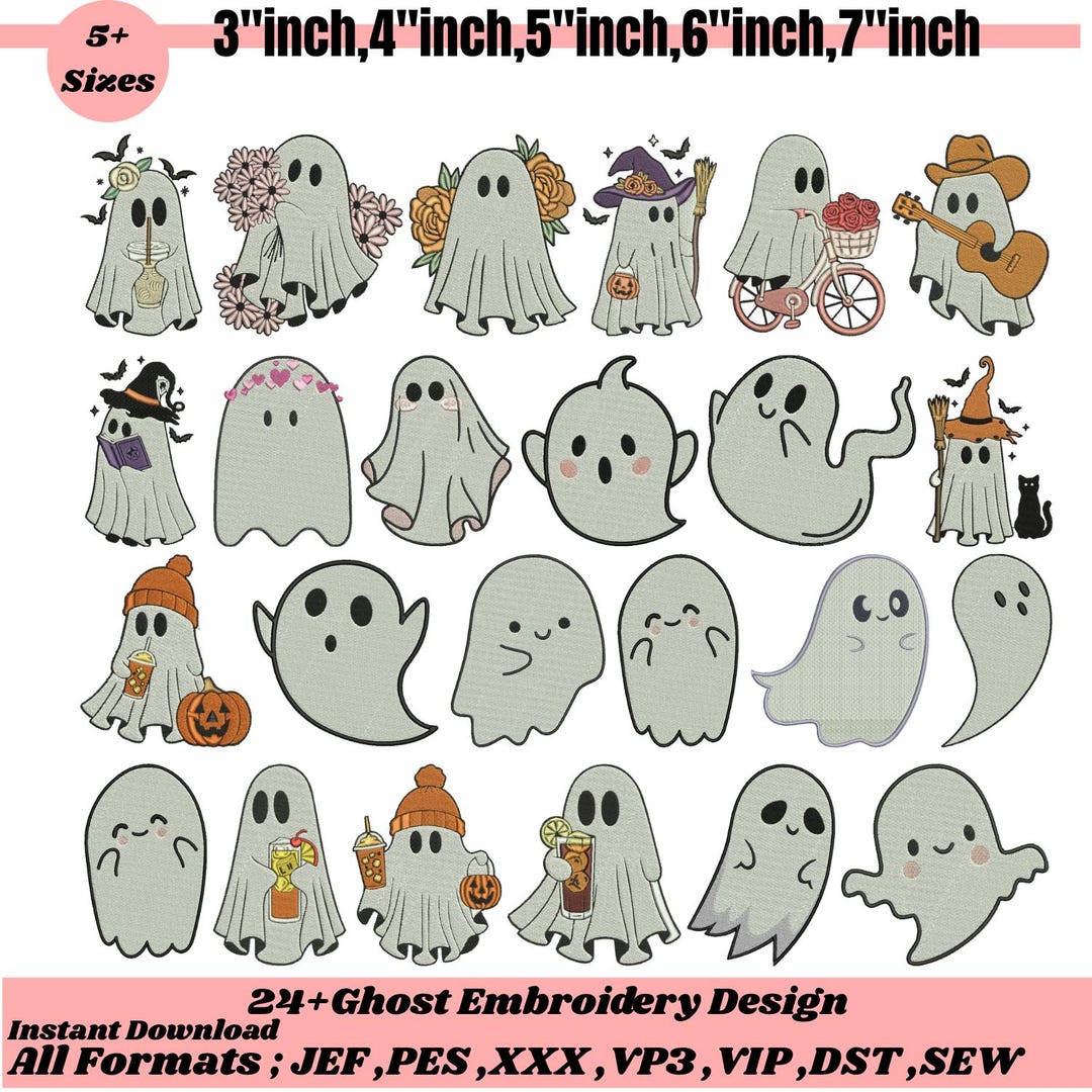 Hand Machine Ghost Ghost Machine Embroidery Designs Spooky Ghost Embroidery Halloween ...