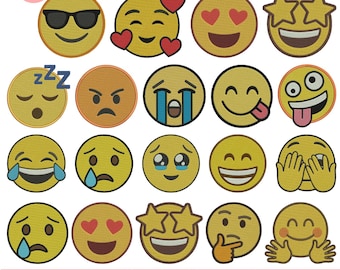 Paquete de diseños de bordado a máquina de emojis: Emoji sonriente, Emoji lindo, Cara de emoji, Bordado de emoji para WhatsApp, Aplicación de bordado de emoji, PesFile5+SizeDownload