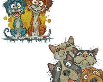 Diseño de bordado a máquina de perro loco y divertido Bordado de perro Bordado de animal de granja caprichoso Diseño de bordado de perro peculiar Descargas instantáneas Pes