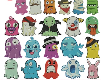 Diseños de bordado a máquina de fantasmas graciosos Bordado de fantasmas lindos Bordado de fantasmas espeluznantes Bordado de mini fantasmas Archivo PES 5+ tamaños Descarga instantánea