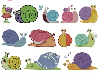 Diseño de bordado a máquina de caracol Lindo mini caracol bordado Bordado de insecto Caracol floral con margaritas Bordado Archivo Pes Jef 5+ tamaños Descargar