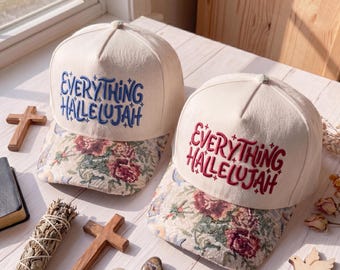 Everything Hallelujah Floral Bill Trucker Hat | Christian Embroidered Faith Hat Vintage Floral Brim