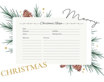 Festive Christmas Recipe Card Template • Holiday Baking (Digital Download)