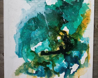 Marea Viva · Original Abstract Painting · Mixed Media on Canvas · Teal Green Gold · Fluid Art