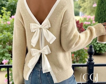 Ribbed Bow Sweater - Cosy Pullover for Women, Fall Winter Knitwear, Women’s Winter Essential