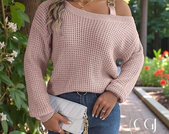Suéter de hombros descubiertos - Jersey de punto informal para mujer, moda de invierno para mujer
