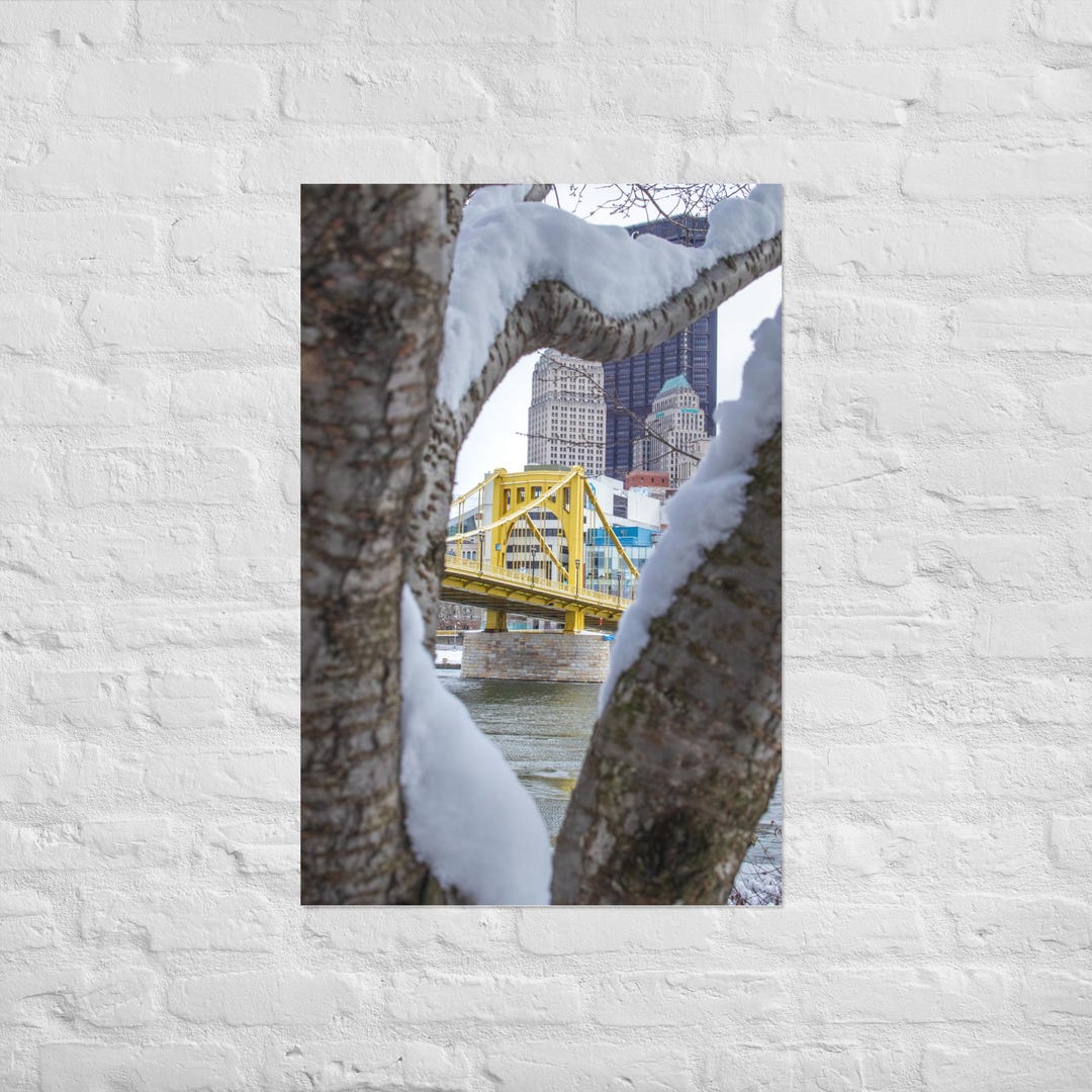 Yellow Bridge Tree Yellow Bridge Surrounded by Snowy Tree Branches Photo Print ...