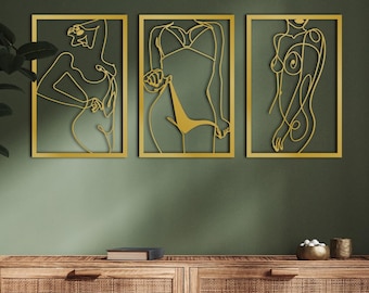 Minimalist Woman Body Line Art Metal Wall Decor, Sexy Female Silhouette Bedroom Wall Art Set, Modern Boho Metal Artwork
