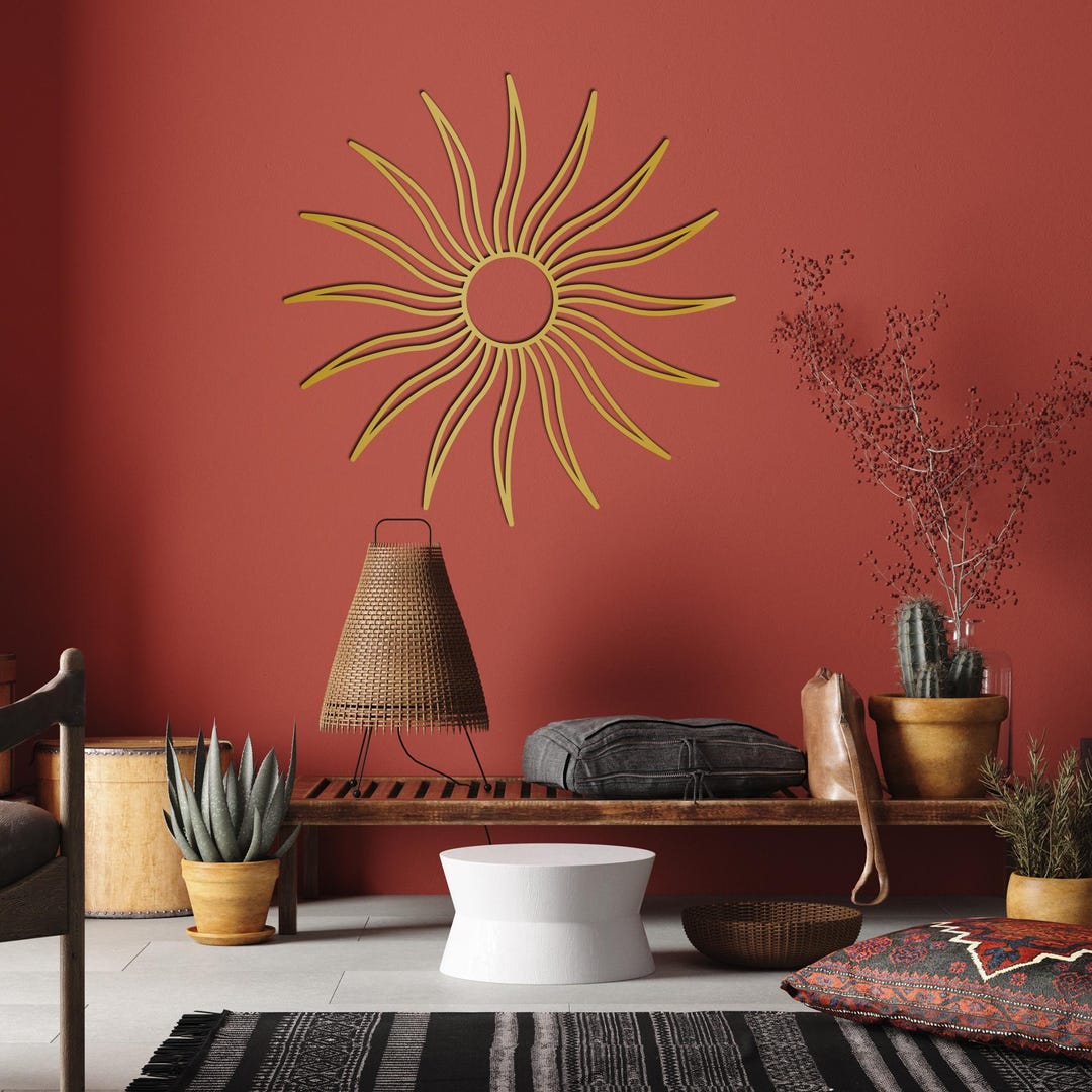 Metallic Sun Sun Metal Wall Art, Minimalist Boho Sun Wall Decor, Modern Metal Sun ...