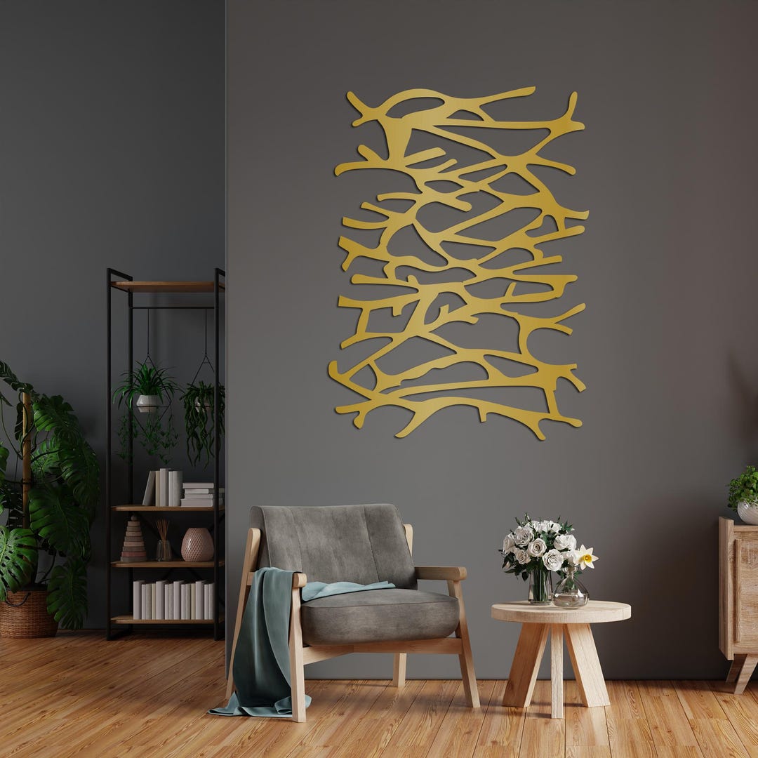 Abstract Branch Metal Wall Art, Modern Fireplace Wall Decor, Minimalist ...