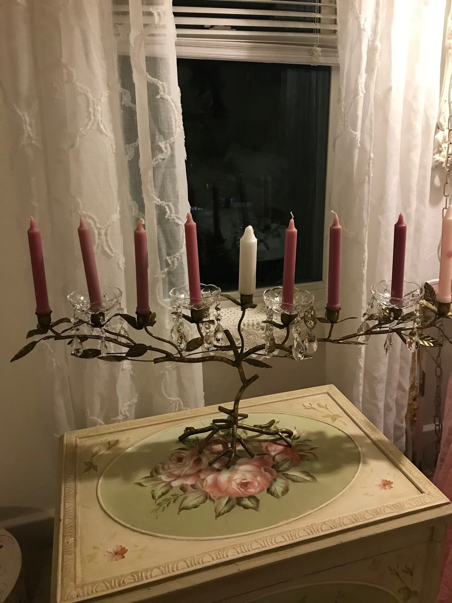 9 candle fireplace candelabra Tole Gold crystal Etsy