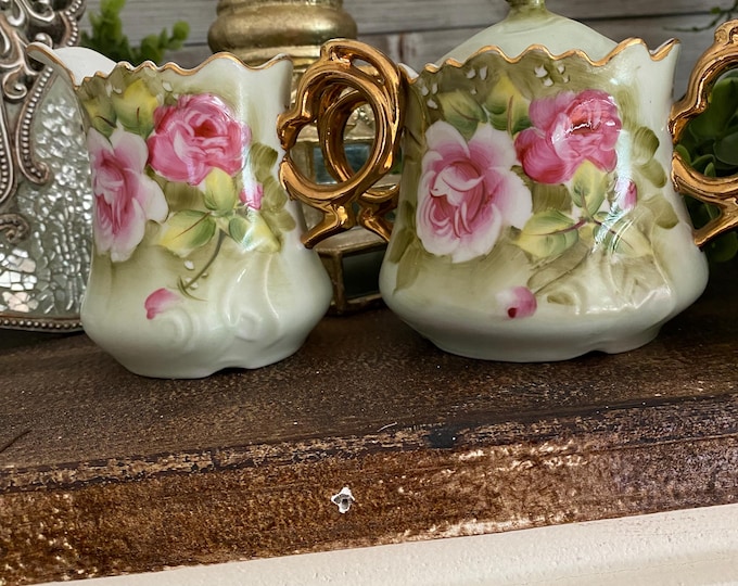 Lefton Roses Vintage Lefton China Creamer and Sugar Set: Green Heritage Rose, 1950s ...