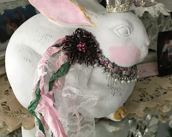 Adorable bunny rabbit, shabby style,  Nursery decor, jeweled rabbit set