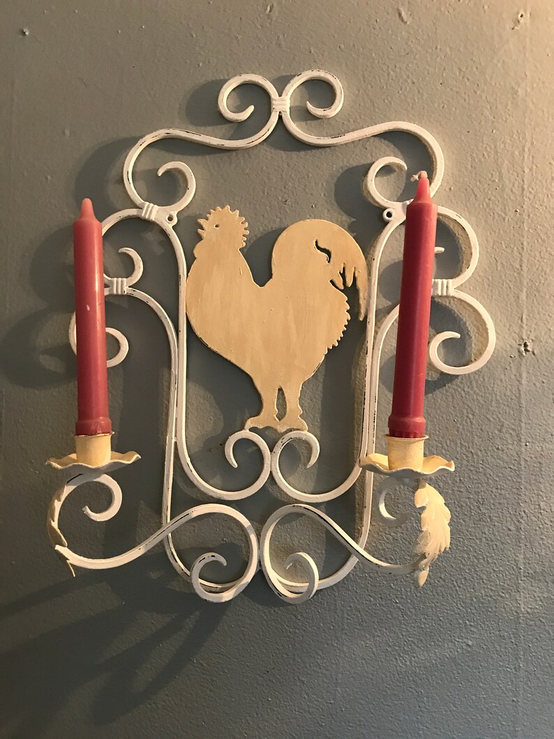 Rooster wall sconce candle holder distressed white candle Etsy