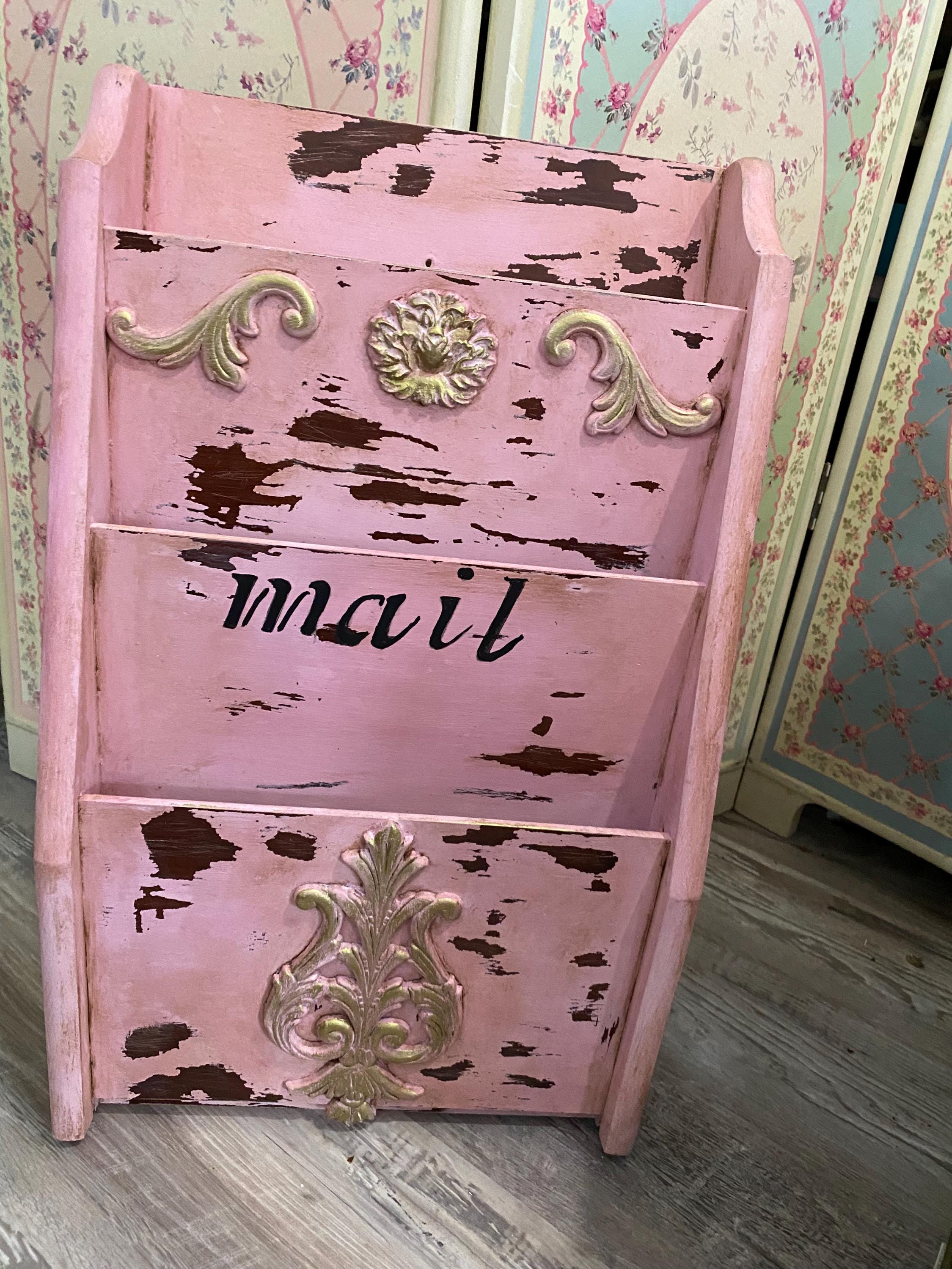 Shabby three slot magazine or mail holder, office supplies, office organizer,