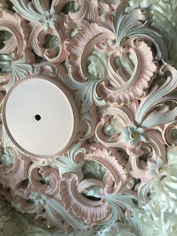 French Nordic 19 Baroque Anne Sloan Pure White Ceiling Medallion Pink And Gold Highlights Dining Nursery
