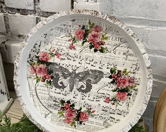 French Provincial serving tray, wood tray, roses