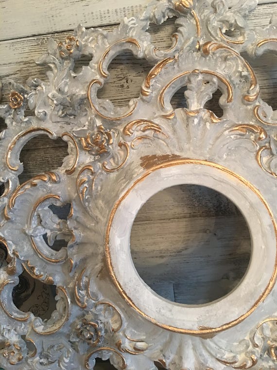 French Nordic 19 Baroque Grey Ceiling Medallion Gold Highlights Dining Nursery