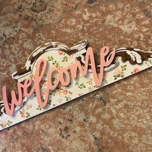 Large shabby welcome wall pediment,  shabby cottage wall hanging