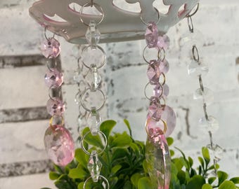 Shabby Chic 2-Tier lace Plate and Bowl Hanger: Beaded Crystal Prisms