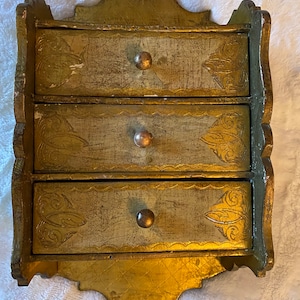 Antique Florentine 3 drawer wall jewelry cabinet