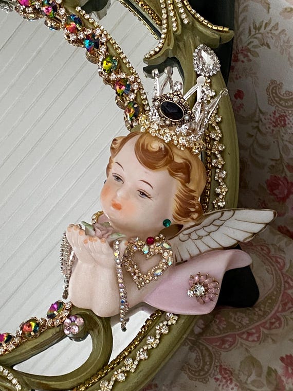 Vintage Crowned Angel Wall Mirror: Baroque Rhinestone Decor - Etsy