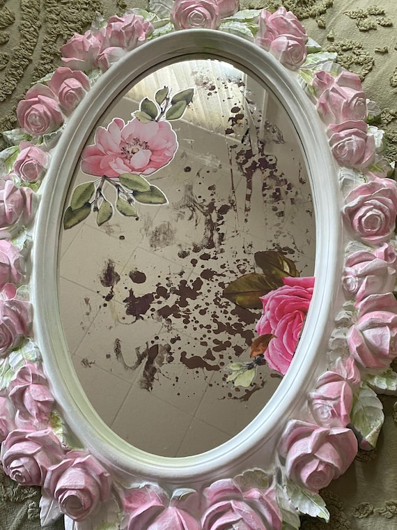 Shabby Chic Rose Wall Mirror: Hand-painted Vintage Syroco Decor - Etsy