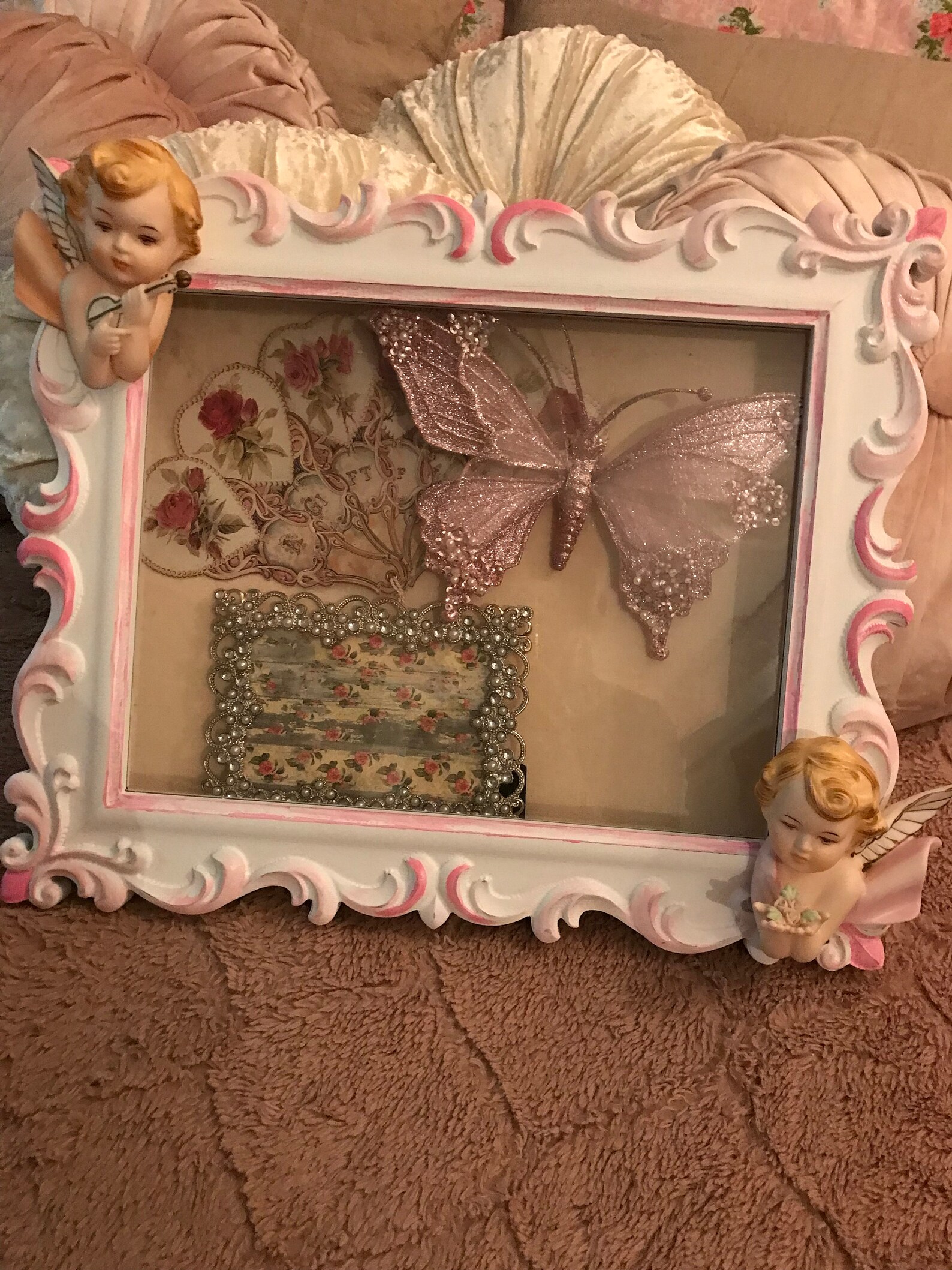 Sparkly Shabby Shadow Box Glass Front Angels Butterfly Etsy