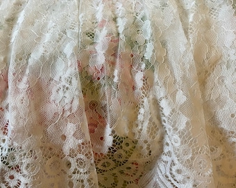 Handmade table runner, white vintage eyelet lace scarf, shabby ruffled scarf