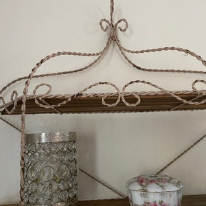 Large vintage twisted metal and wood wall shelf,  farmhouse display shelf