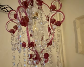 Clearance Princess mini chandelier, hot pink, new glass crystal prisms