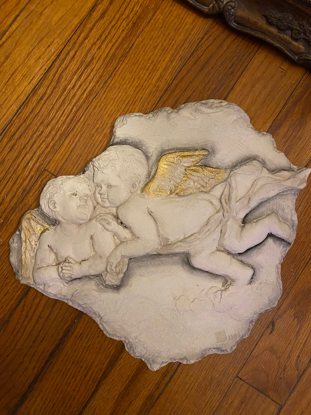 Vintage Plaster Relief Cherub Wall Plaque Etsy