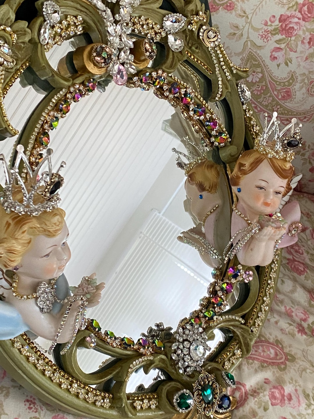 Vintage Crowned Angel Wall Mirror: Baroque Rhinestone Decor - Etsy