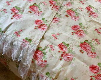 A matching pair of shabby table runners, large shabby pink roses with lace