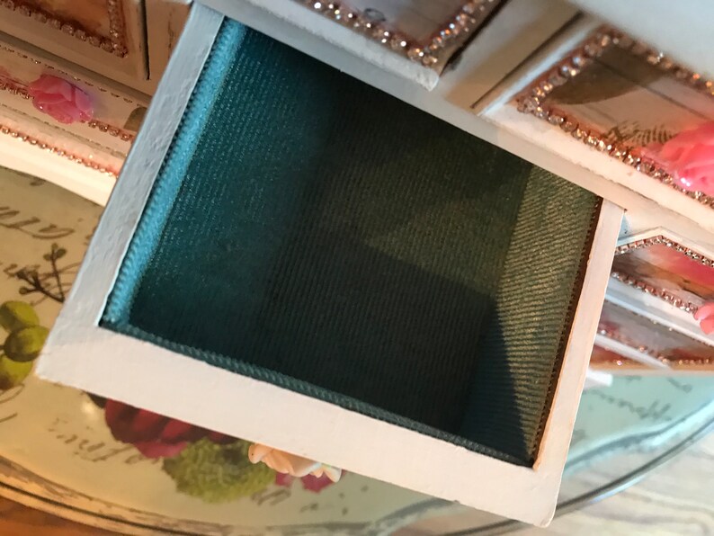 Large shabby vanity box with mirror jewelry box rhinestones Etsy