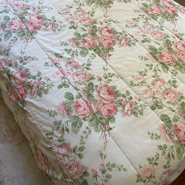 Gorgeous retired Laura Ashwell cottage rose pattern comforter, 2 sets of curtains, bedskirt, pillow sham , lumbar pillow