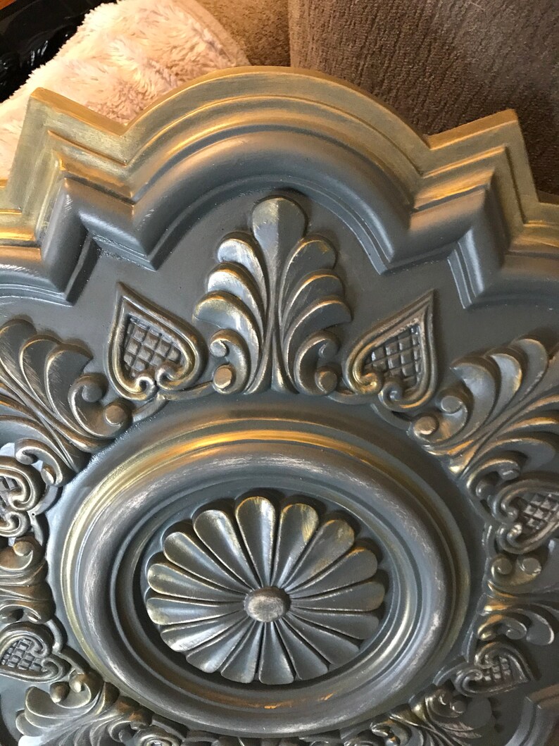 20 Ceiling Medallion Farmhouse READY to SHIP Gray and Gold Etsy