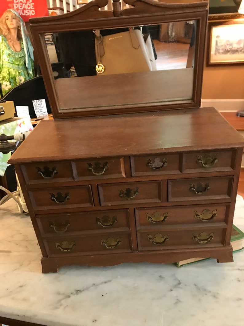 Large shabby vanity box with mirror jewelry box rhinestones Etsy