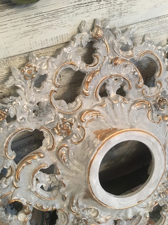French Nordic 19 Baroque Grey Ceiling Medallion Gold Highlights Dining Nursery