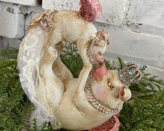 Mothers Day, mother and child flying pig statue, shabby pig, nursery decor