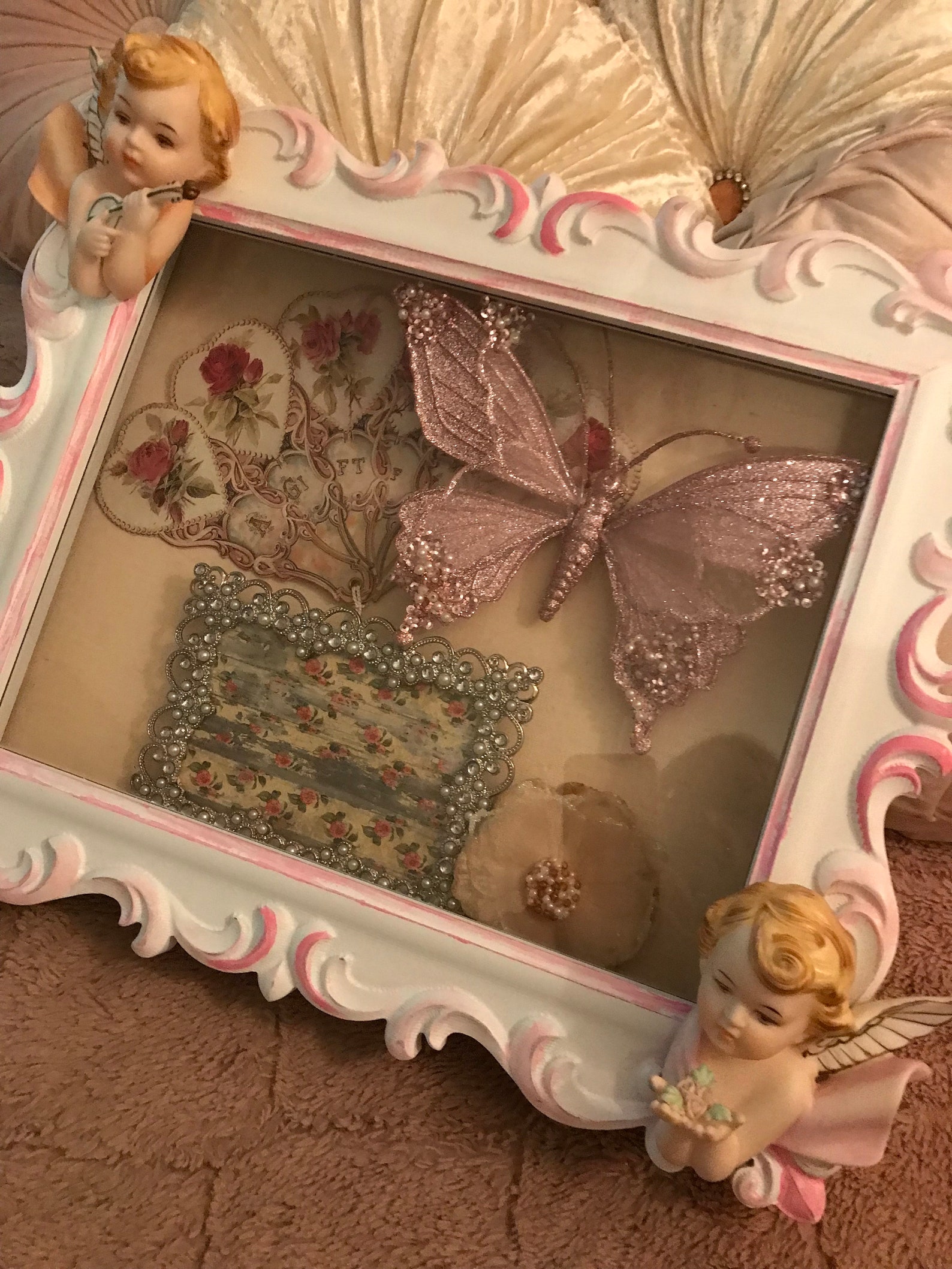 Sparkly Shabby Shadow Box Glass Front Angels Butterfly Etsy
