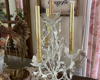 Vintage Tole table chandelier, 4 candle candelabra, table centerpiece