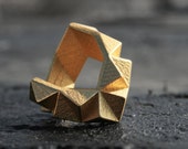 KINETIC - Yellow gold faceted modern geometric 3D printed chunky ring