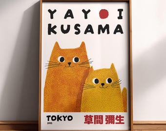 Yayoi Kusama Orange Cats Poster | Japanese Cat Art Print