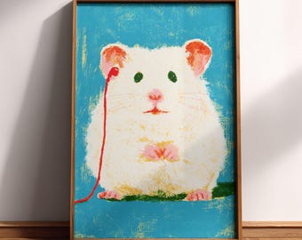 Hamster with Headphones Art Print | Cute Animal Wall Art | Dopamine Decor Gift for Hamster Owners