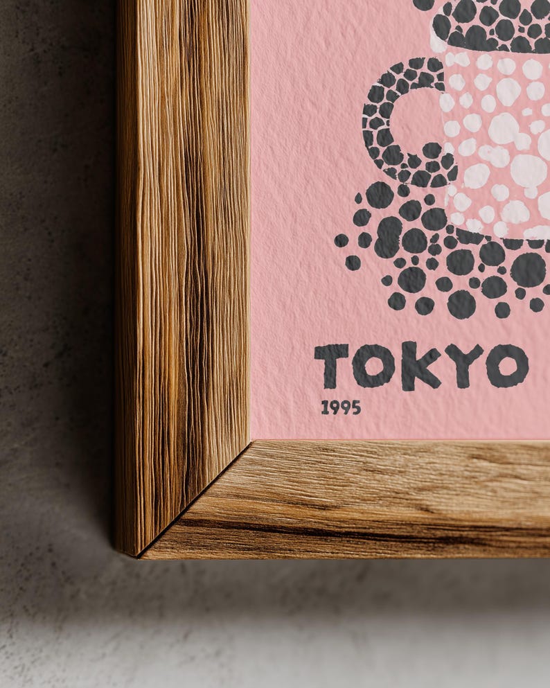Yayoi Kusama Black and Pink Cat Poster | Japanese Cat Coffee Mug Art Print