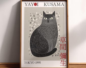 Yayoi Kusama Grey Cat Poster | Japanese Cat Wall Art