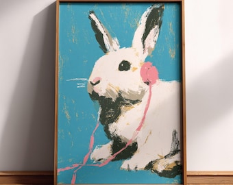 Bunny with Headphones Art Print | Cute Music Wall Art Poster | Dopamine Decor Gift for Music Lovers